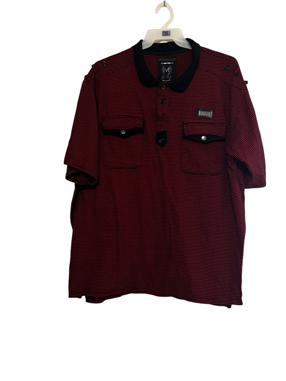 Men's Casual Button-Down Polo in Red and Black Stripe
